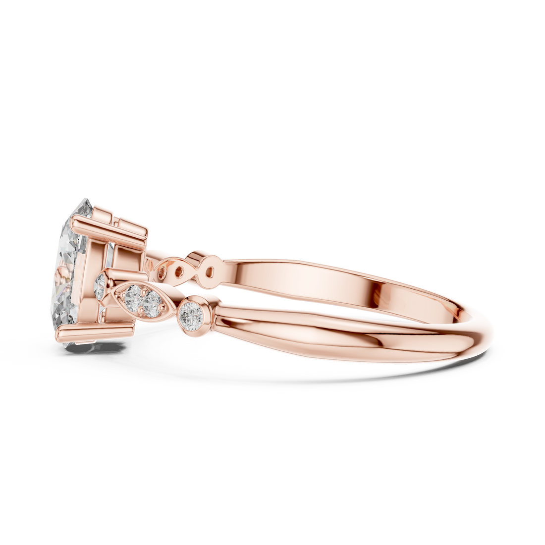 Oval Cut Diamond Solitaire Ring with Bezel Accented Side Stones