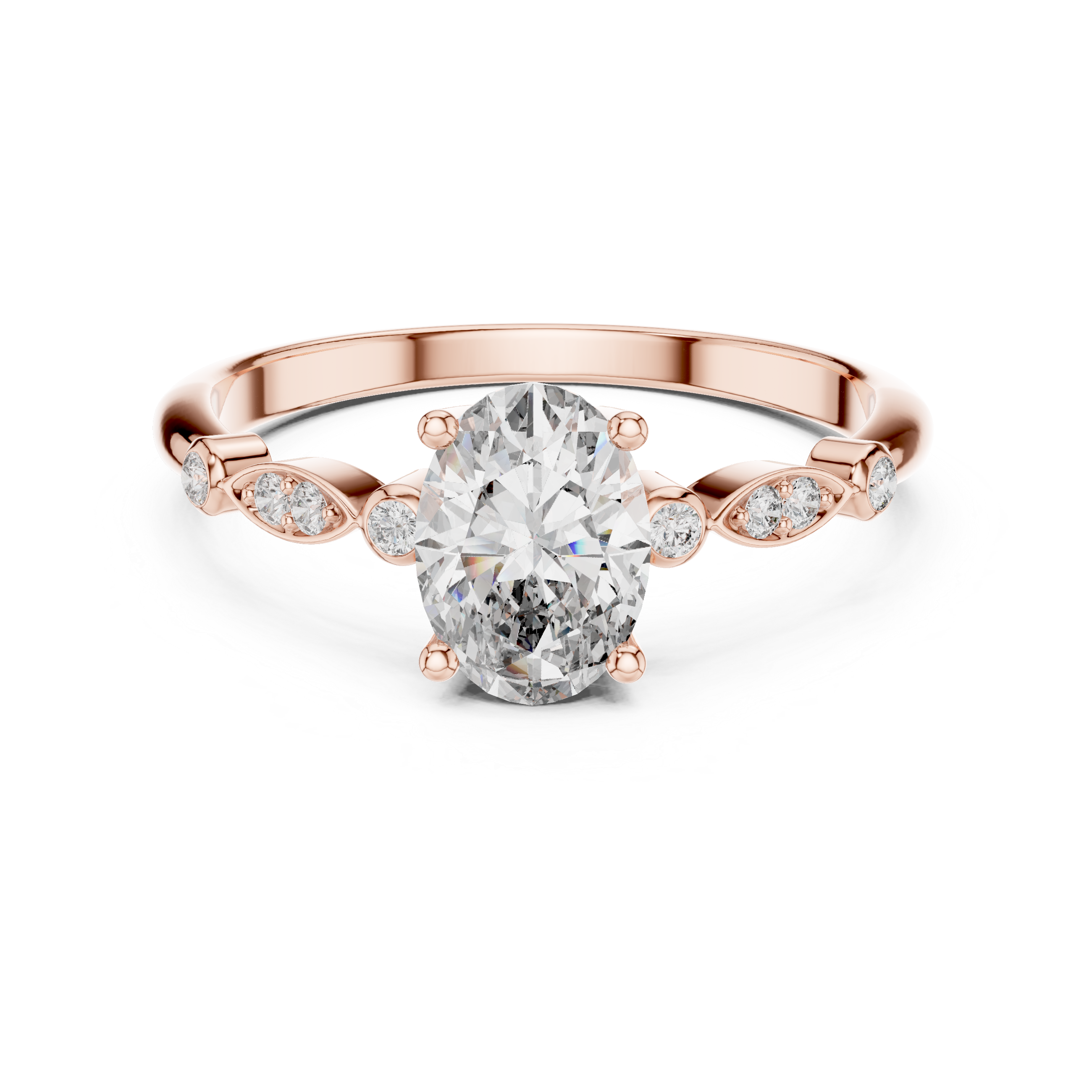 Oval Cut Diamond Solitaire Ring with Bezel Accented Side Stones