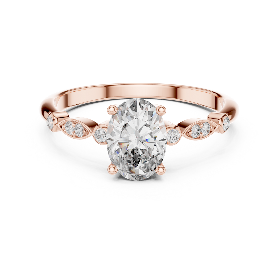 Oval Cut Diamond Solitaire Ring with Bezel Accented Side Stones