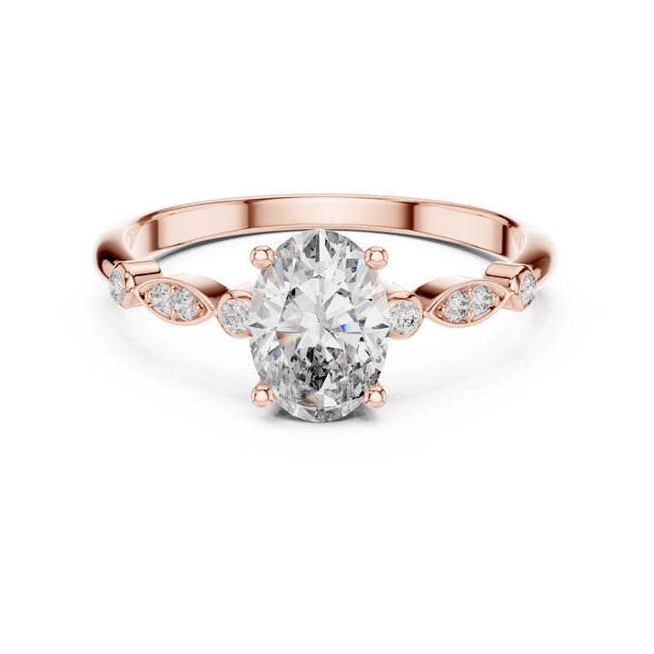 Oval Cut Diamond Solitaire Ring with Bezel Accented Side Stones