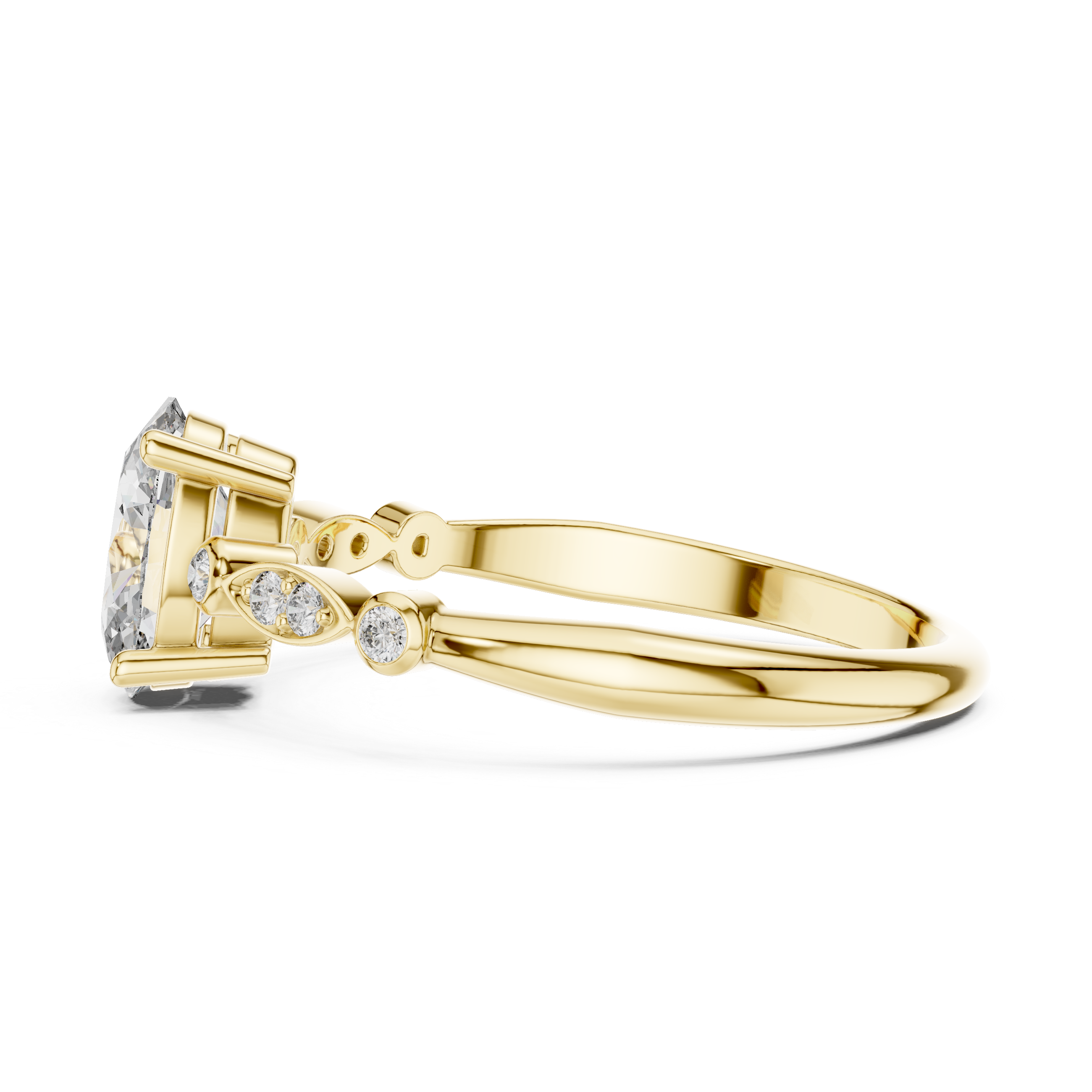 Oval Cut Diamond Solitaire Ring with Bezel Accented Side Stones