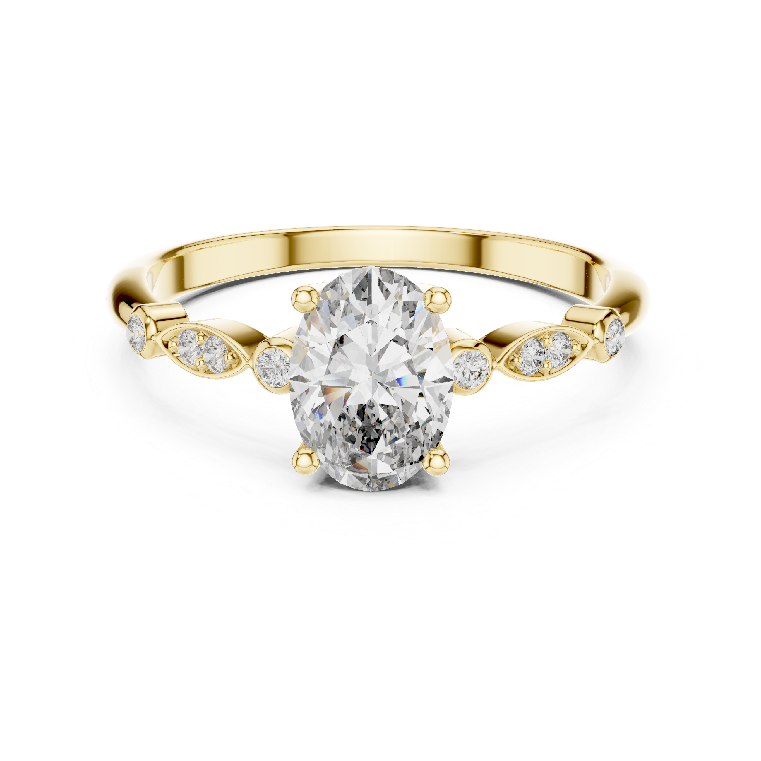 Oval Cut Diamond Solitaire Ring with Bezel Accented Side Stones