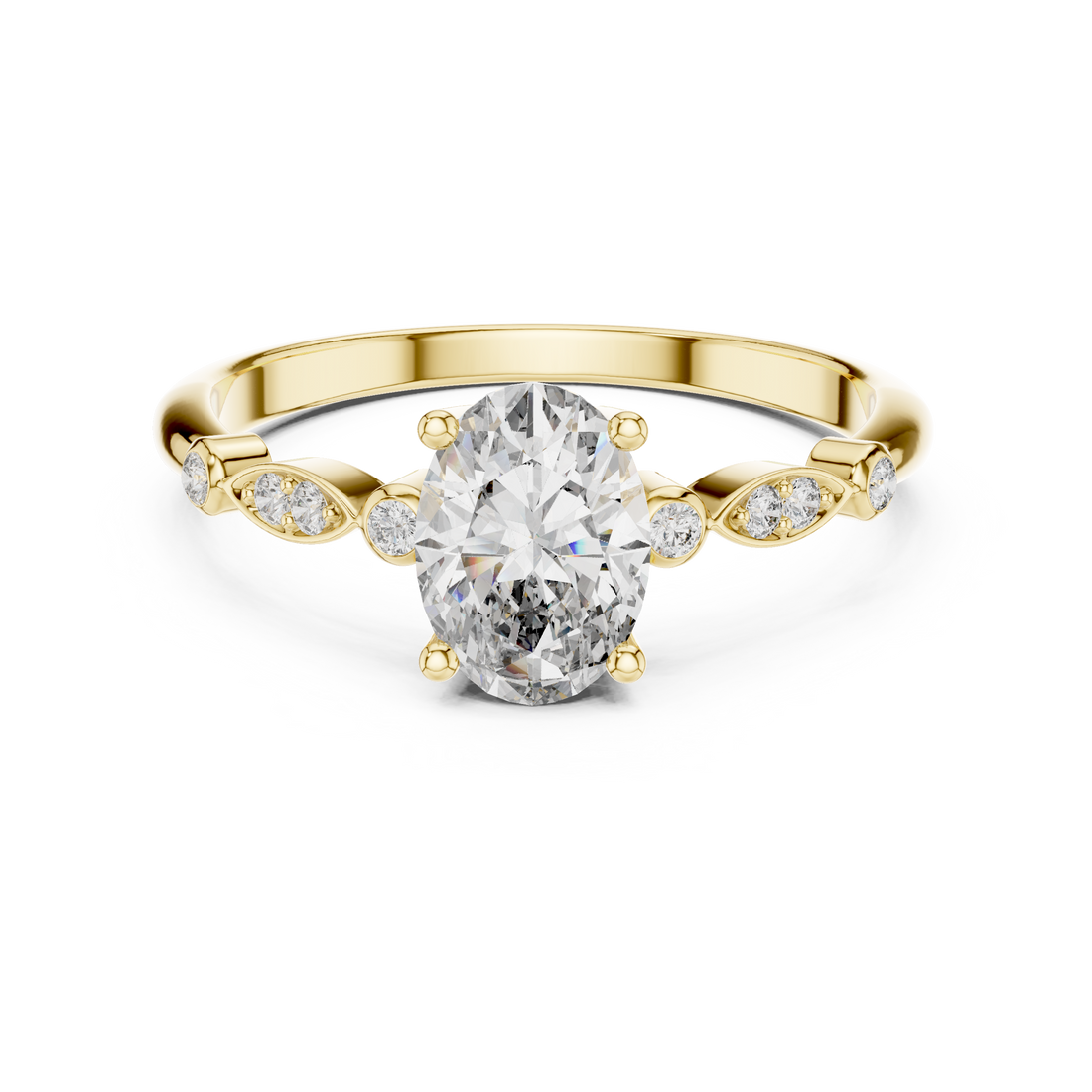 Oval Cut Diamond Solitaire Ring with Bezel Accented Side Stones