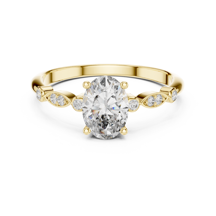 Oval Cut Diamond Solitaire Ring with Bezel Accented Side Stones