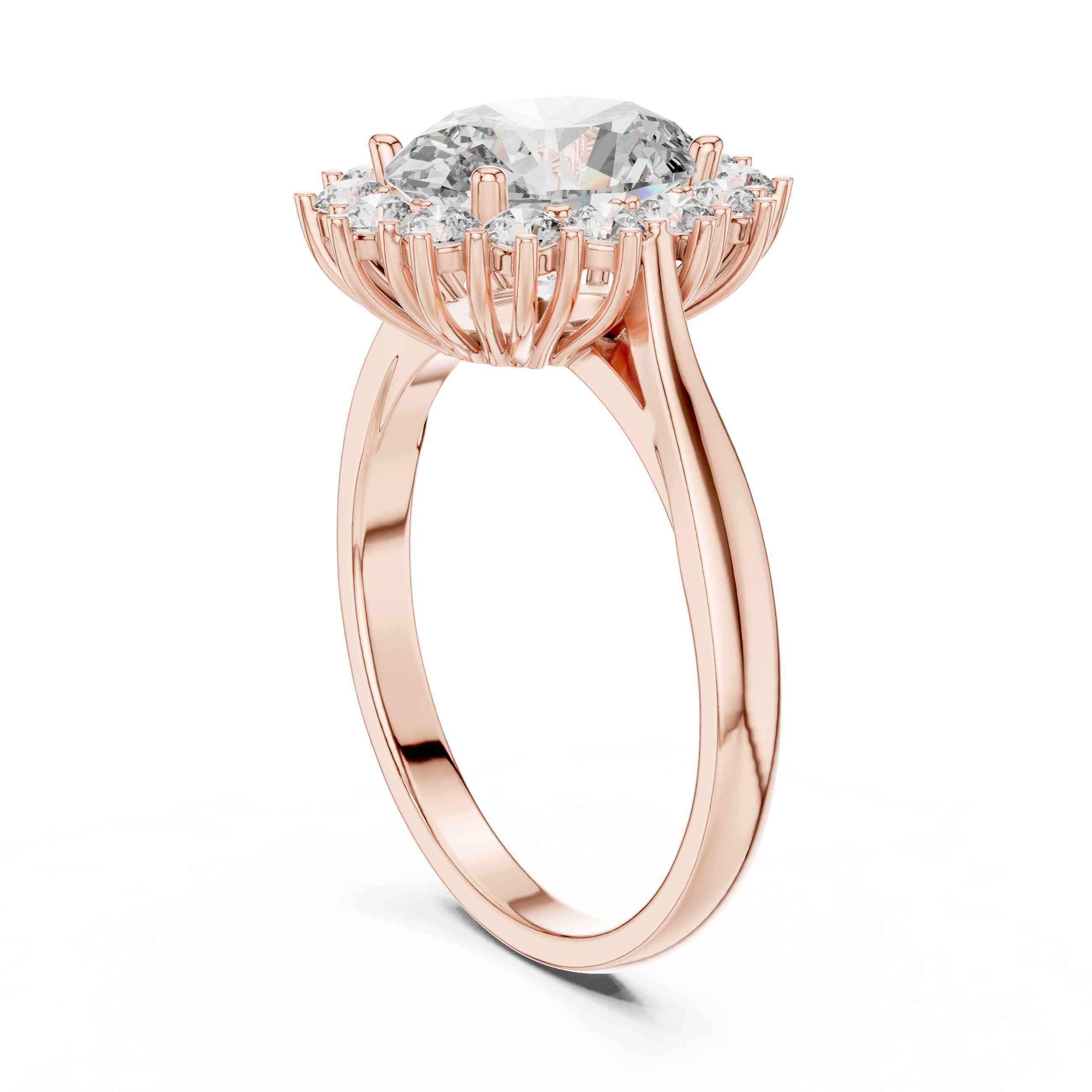 Oval Cut Diamond Halo Ring with Round Brilliant Accents