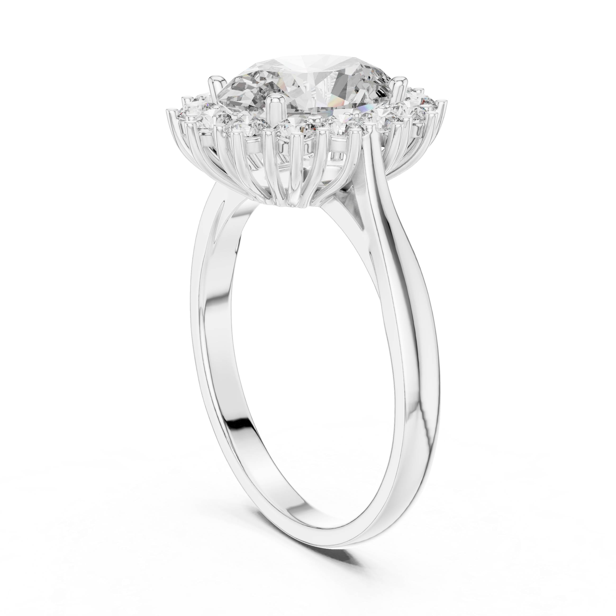 Oval Cut Diamond Halo Ring with Round Brilliant Accents