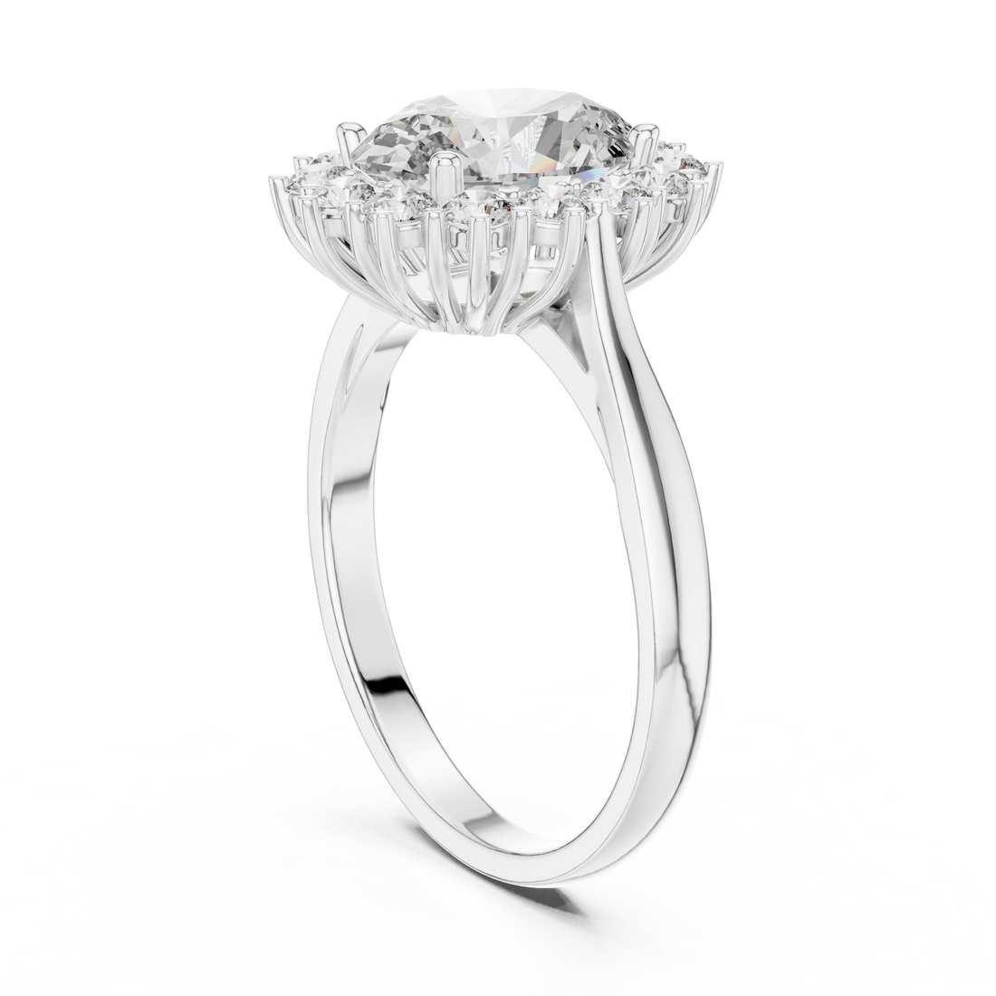 Oval Cut Diamond Halo Ring with Round Brilliant Accents