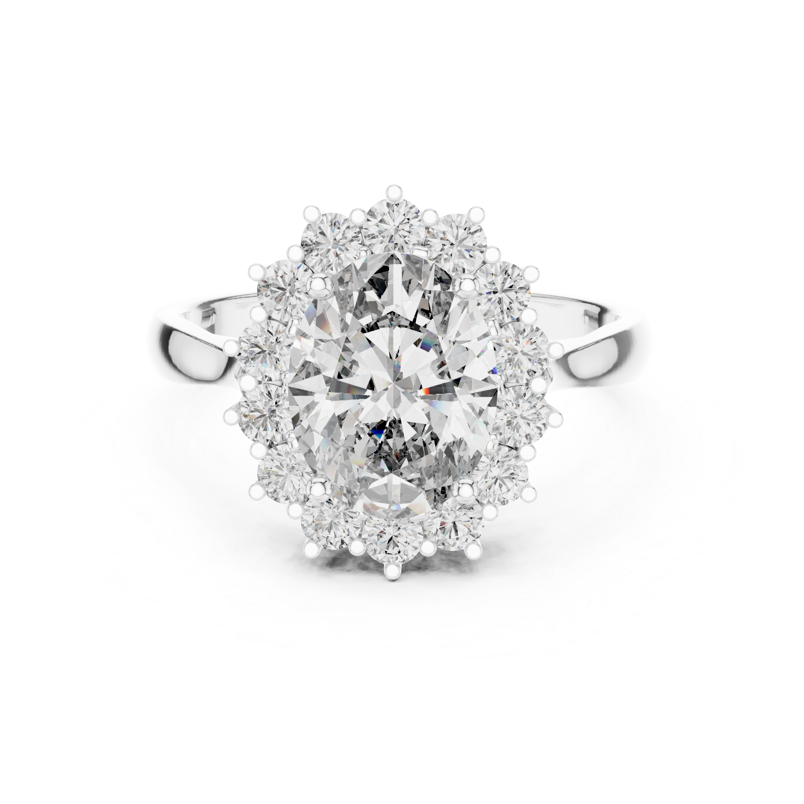 Oval Cut Diamond Halo Ring with Round Brilliant Accents