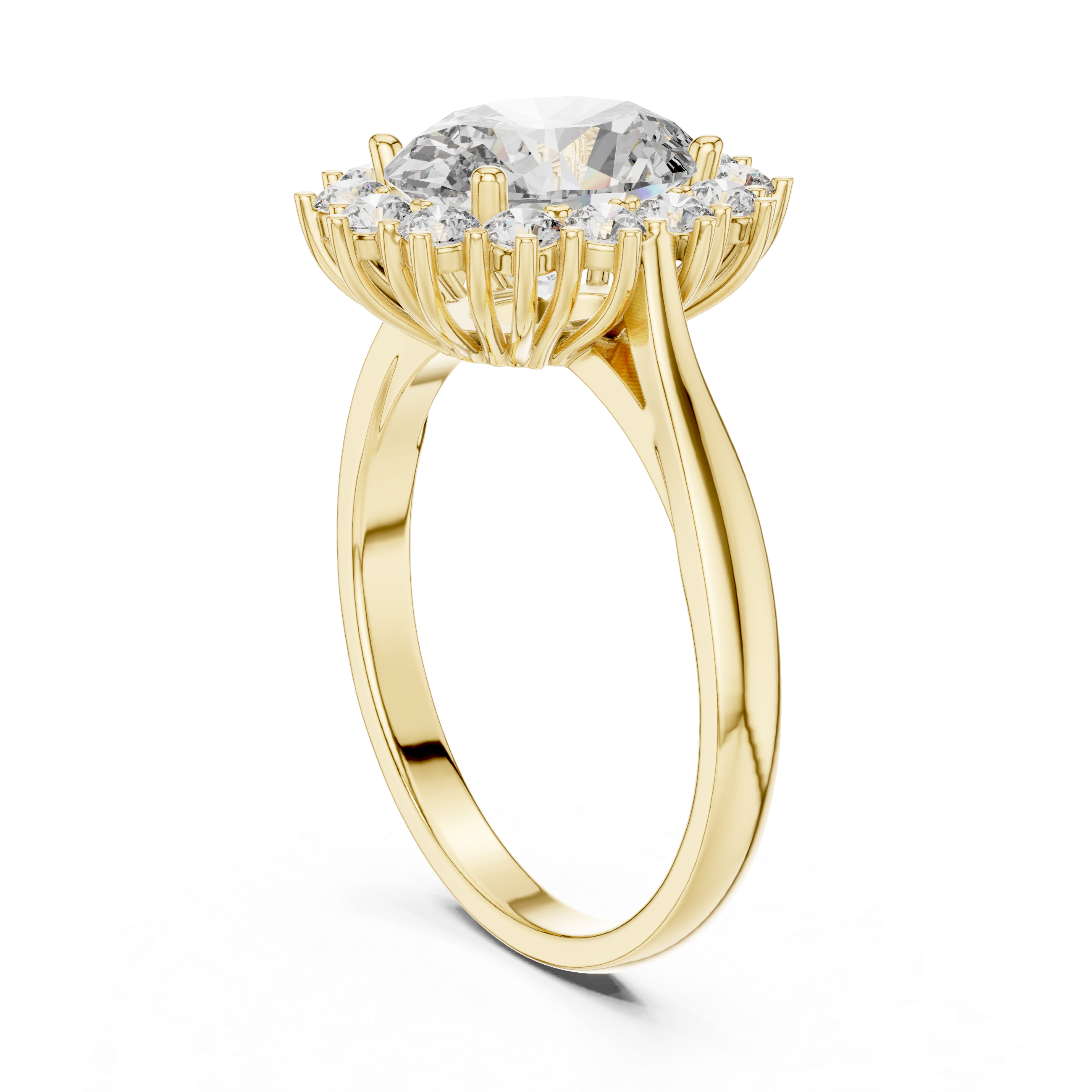 Oval Cut Diamond Halo Ring with Round Brilliant Accents