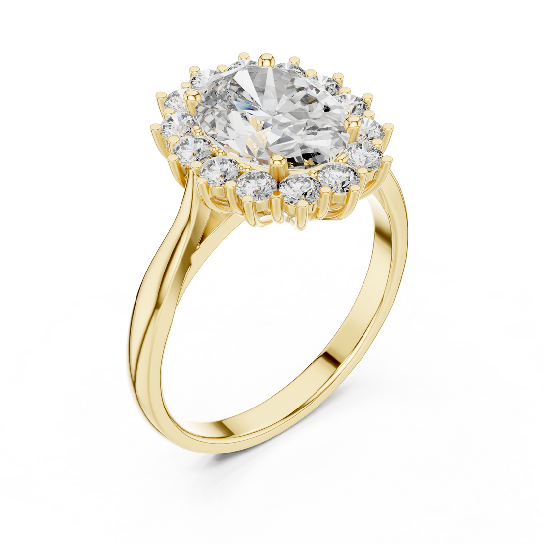 Oval Cut Diamond Halo Ring with Round Brilliant Accents