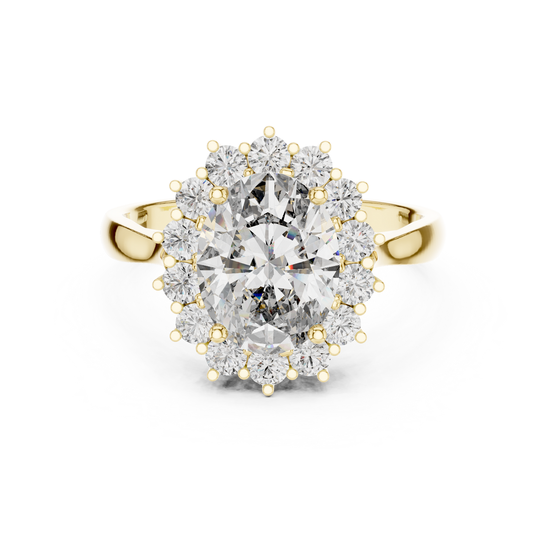 Oval Cut Diamond Halo Ring with Round Brilliant Accents