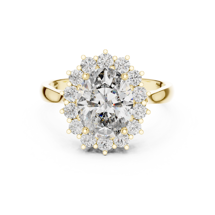 Oval Cut Diamond Halo Ring with Round Brilliant Accents