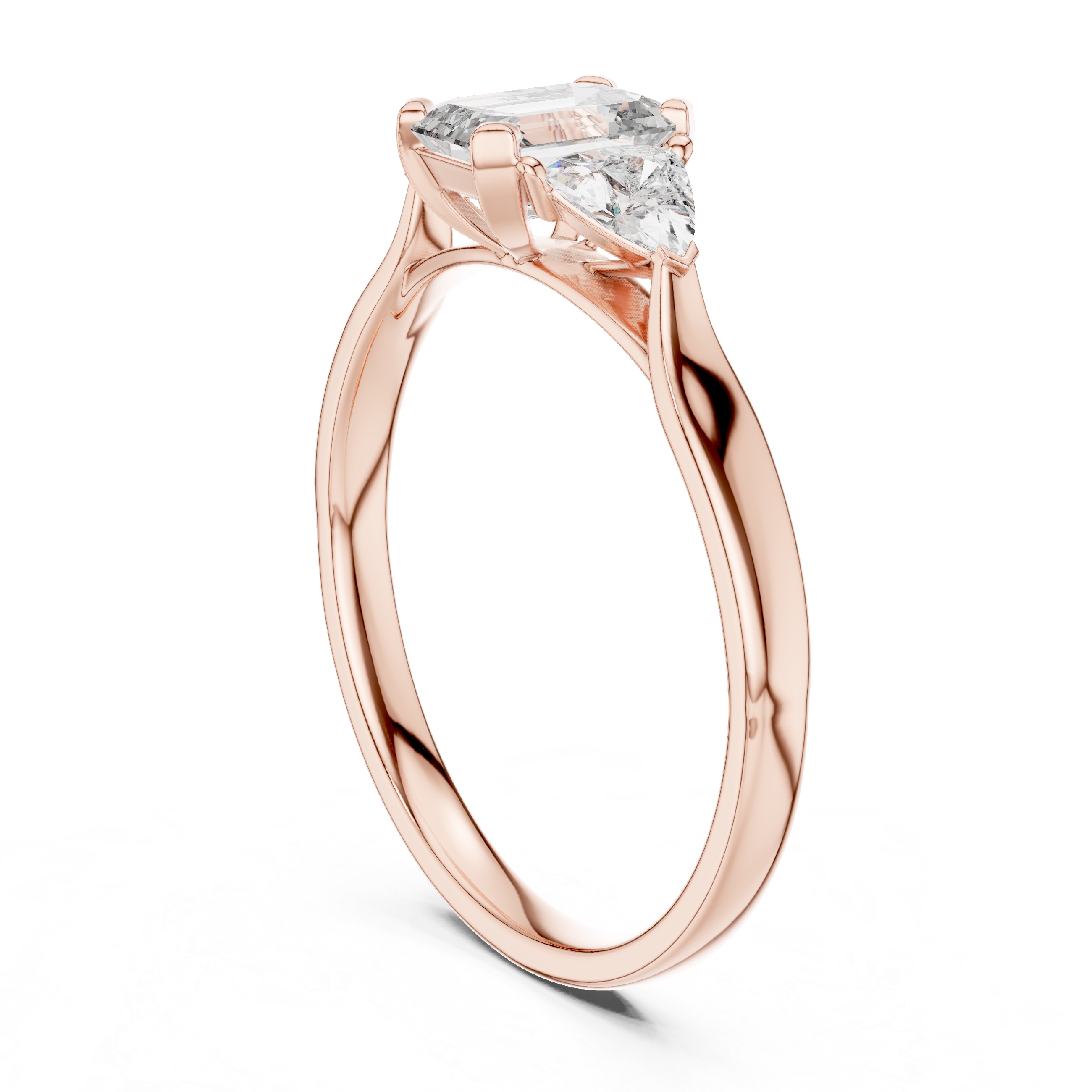 Emerald Cut Diamond Three Stone Ring with Trillion Side Diamonds