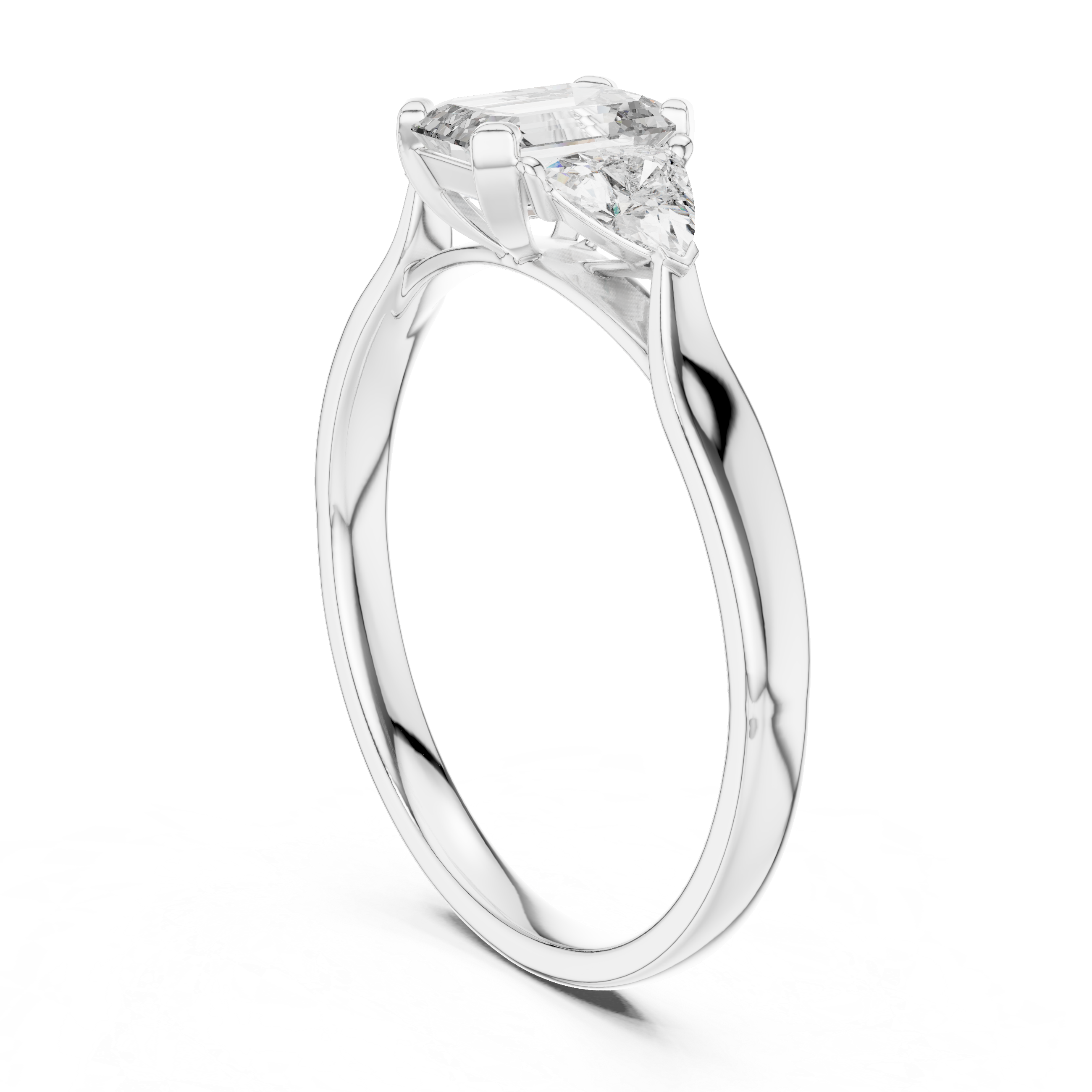 Emerald Cut Diamond Three Stone Ring with Trillion Side Diamonds