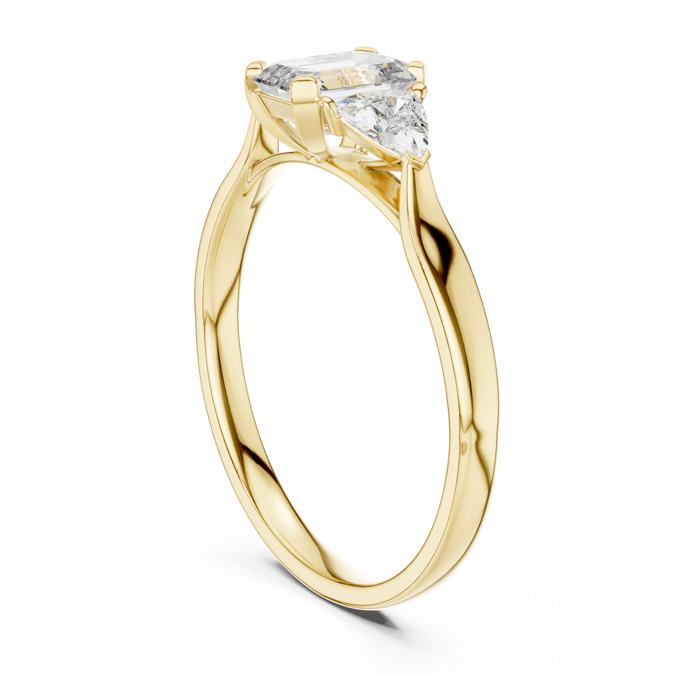 Emerald Cut Diamond Three Stone Ring with Trillion Side Diamonds