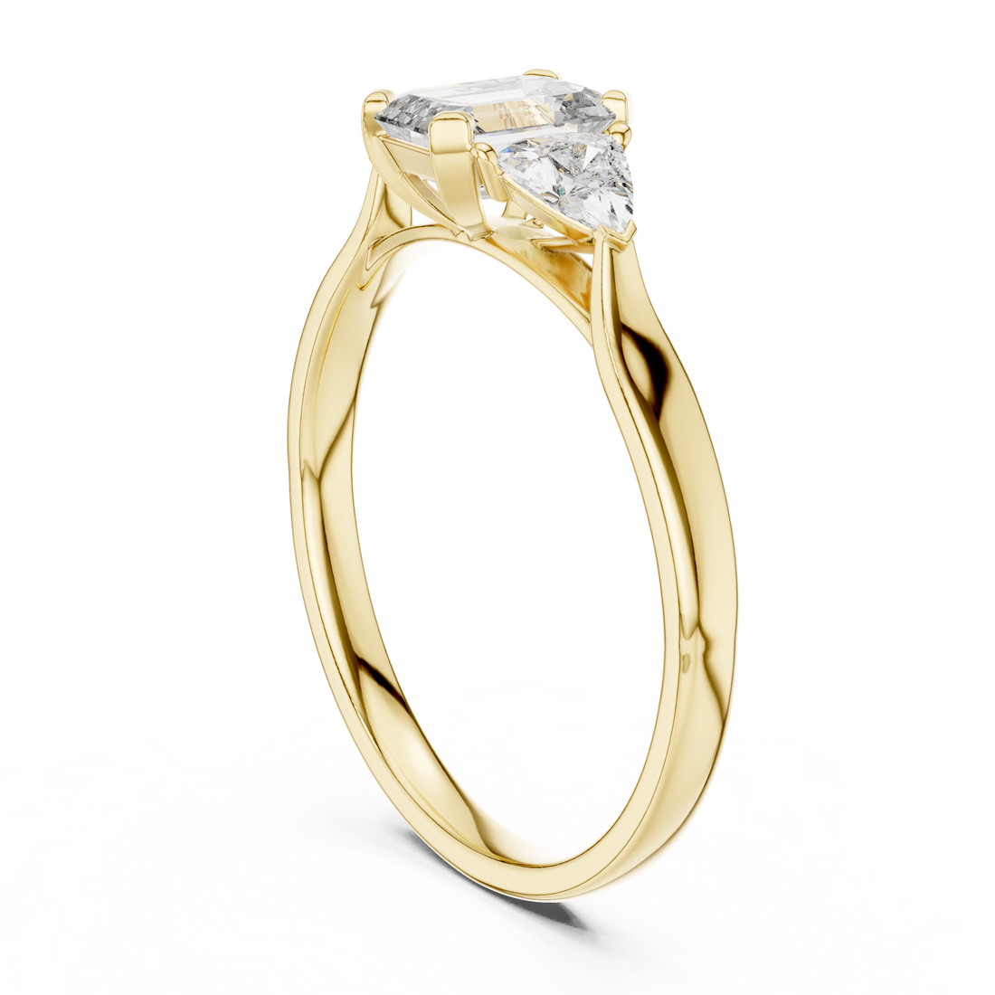 Emerald Cut Diamond Three Stone Ring with Trillion Side Diamonds