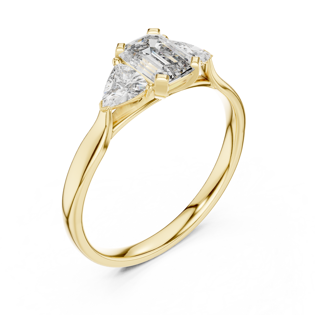 Emerald Cut Diamond Three Stone Ring with Trillion Side Diamonds