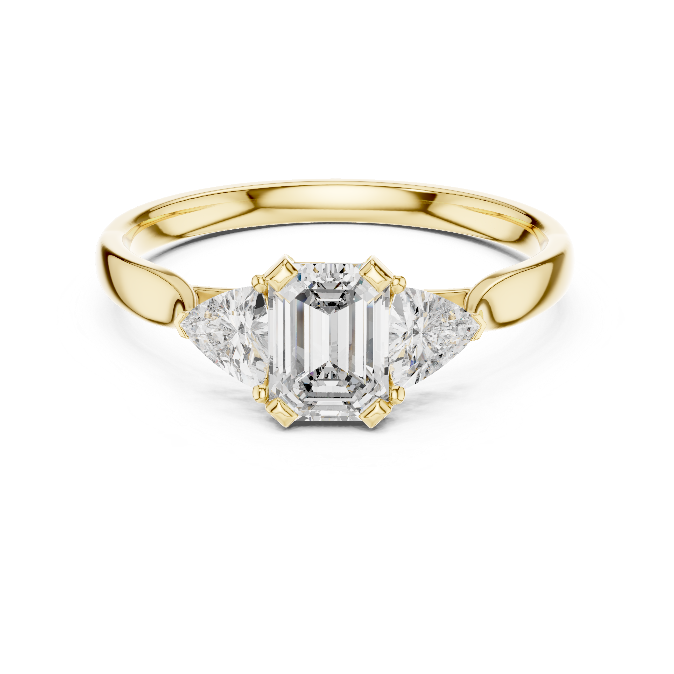 Emerald Cut Diamond Three Stone Ring with Trillion Side Diamonds