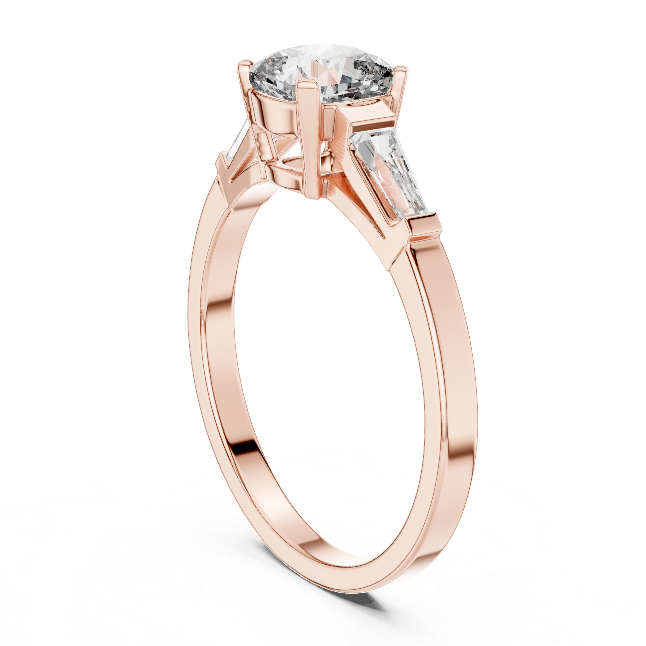 Cushion Cut Diamond Three Stone Ring with Baguette Side Diamonds