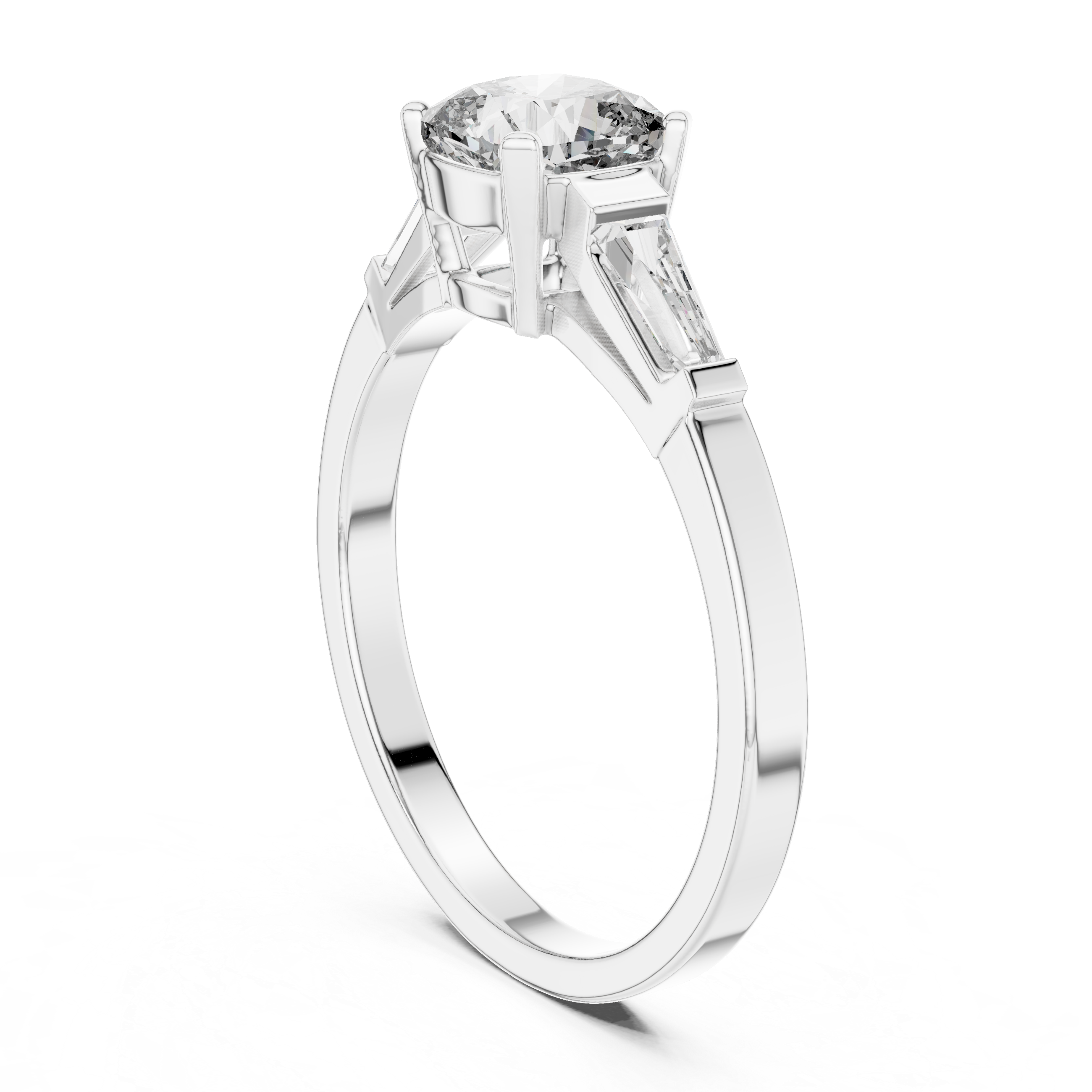 Cushion Cut Diamond Three Stone Ring with Baguette Side Diamonds