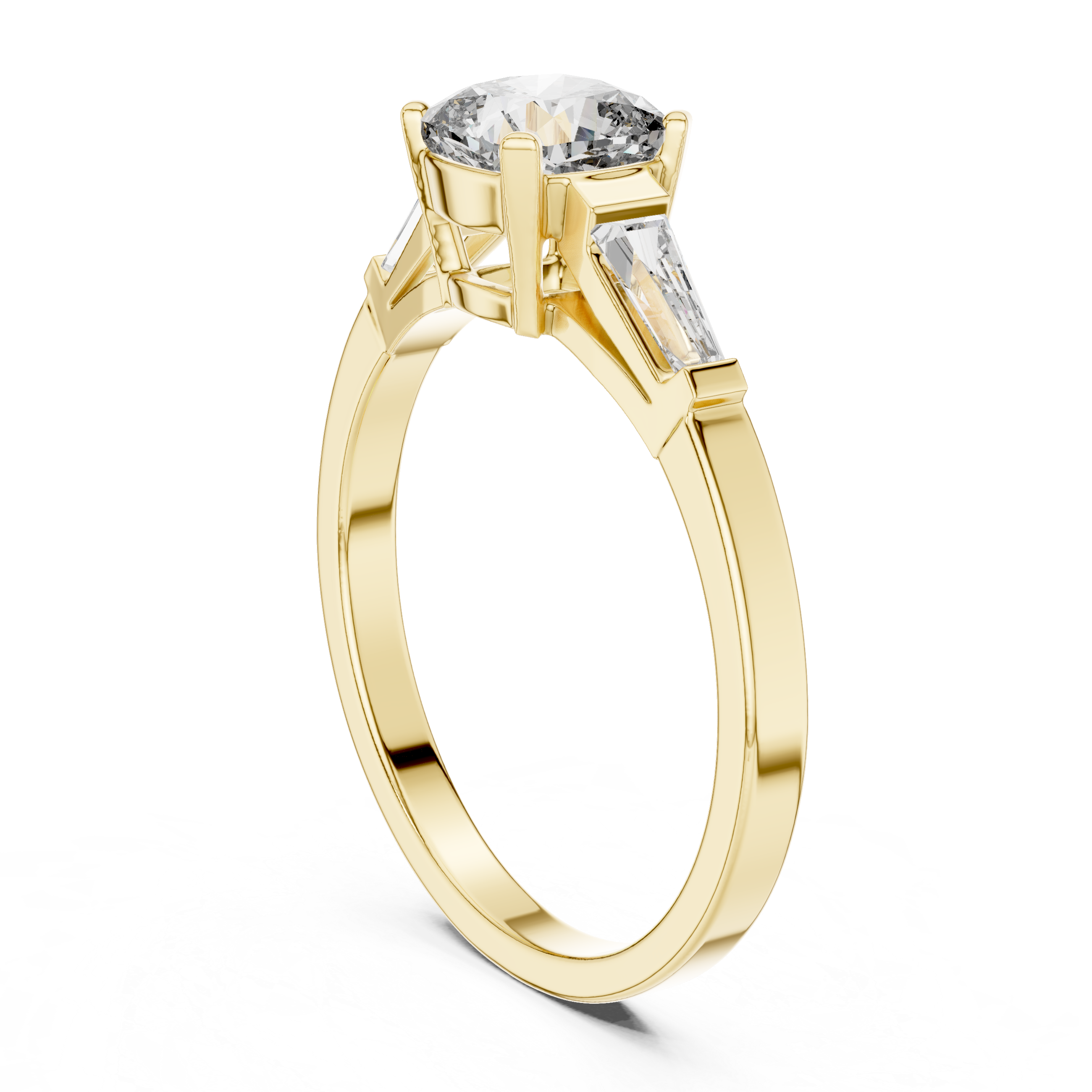 Cushion Cut Diamond Three Stone Ring with Baguette Side Diamonds