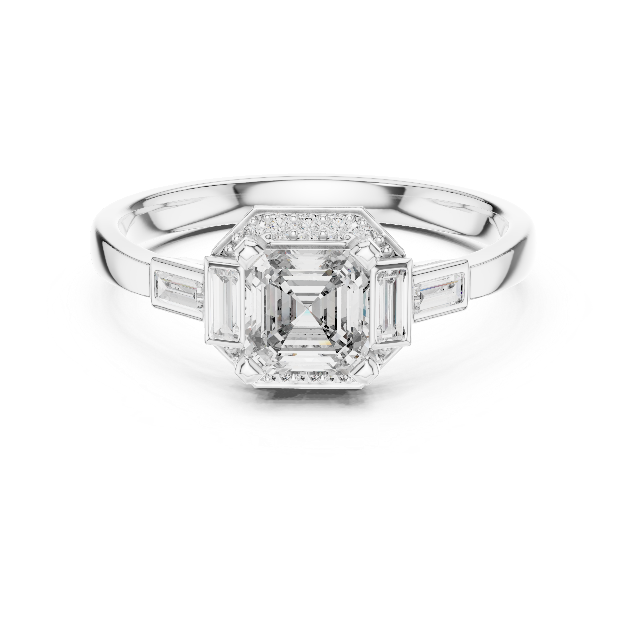 Emerald Cut Diamond Solitaire Ring with Tapered Side Stones