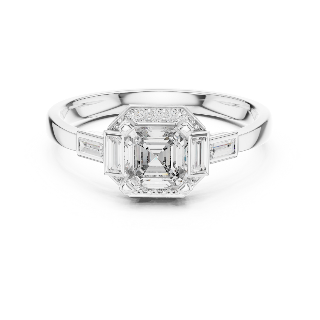 Emerald Cut Diamond Solitaire Ring with Tapered Side Stones