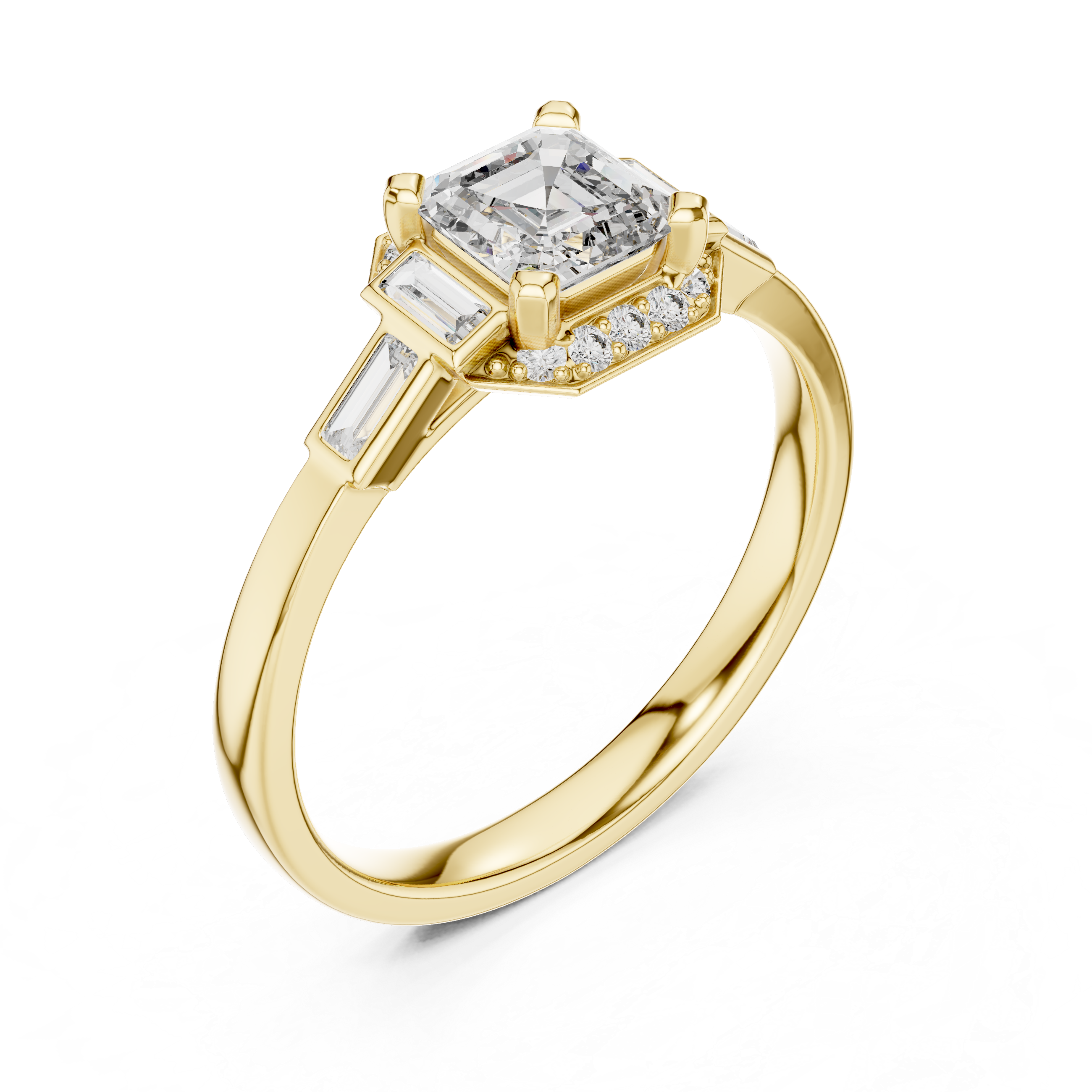 Emerald Cut Diamond Solitaire Ring with Tapered Side Stones