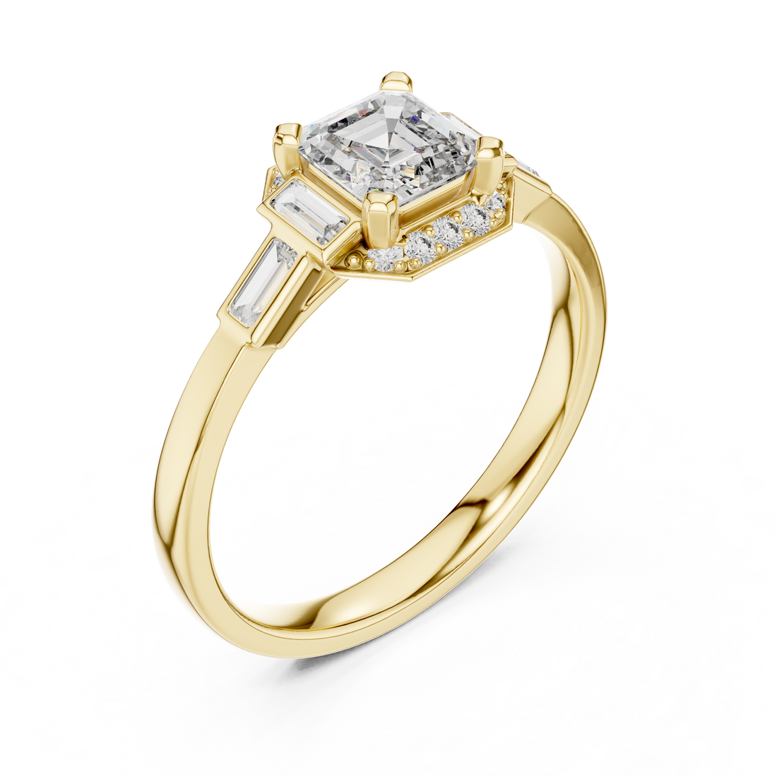 Emerald Cut Diamond Solitaire Ring with Tapered Side Stones