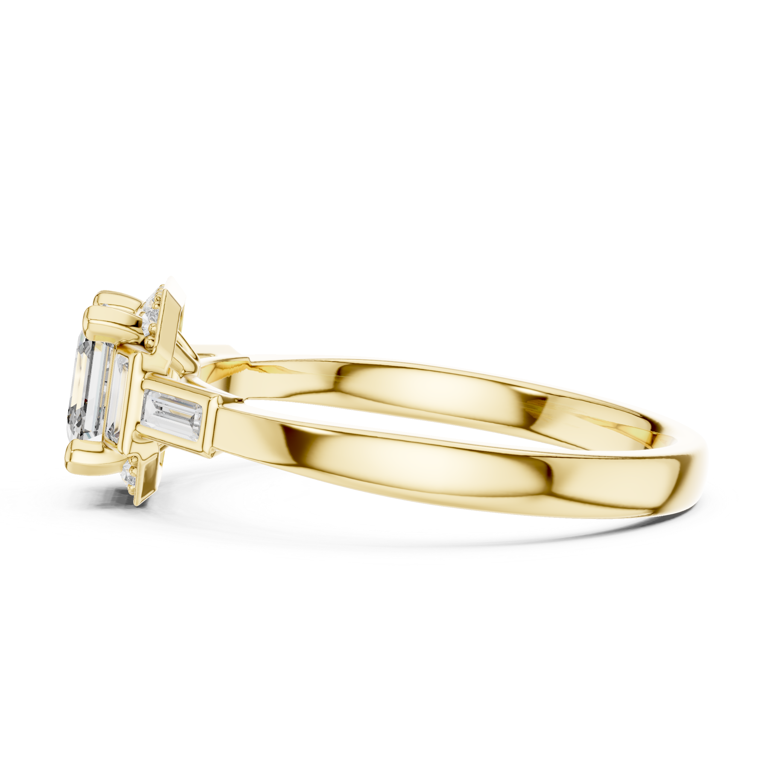 Emerald Cut Diamond Solitaire Ring with Tapered Side Stones