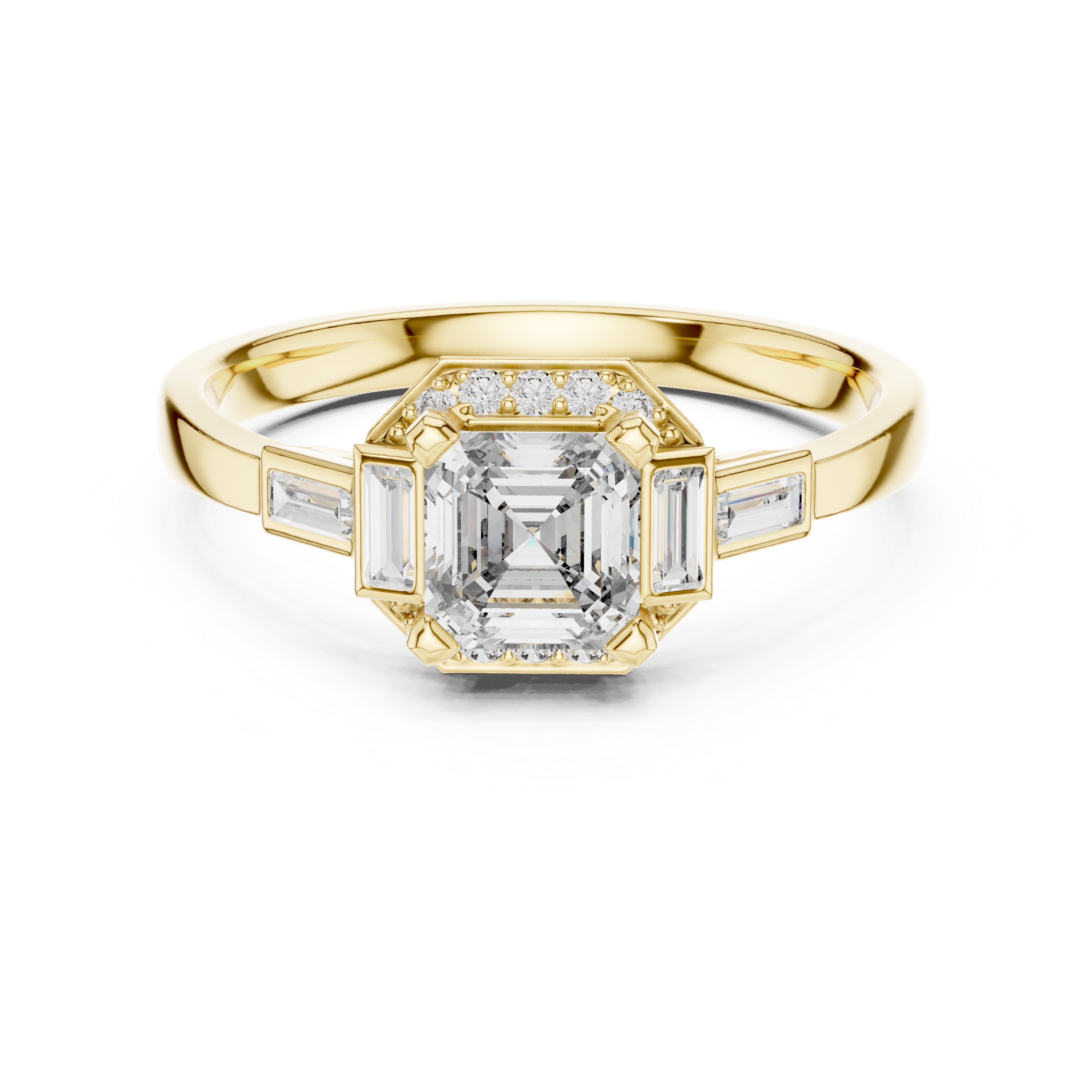 Emerald Cut Diamond Solitaire Ring with Tapered Side Stones