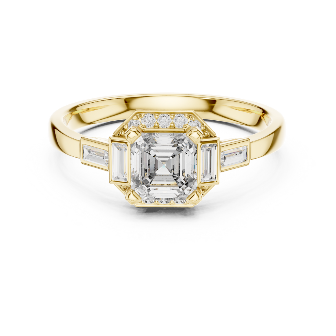 Emerald Cut Diamond Solitaire Ring with Tapered Side Stones