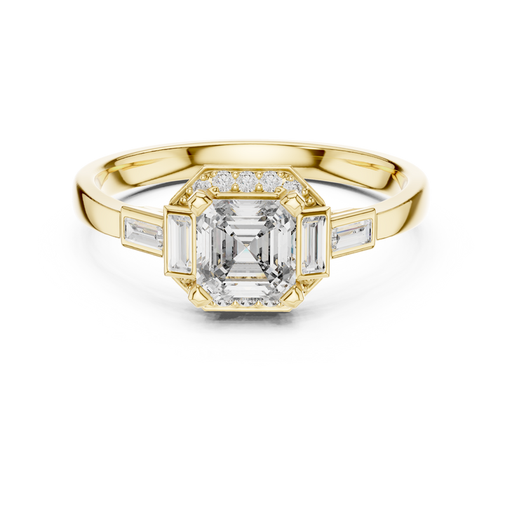 Emerald Cut Diamond Solitaire Ring with Tapered Side Stones