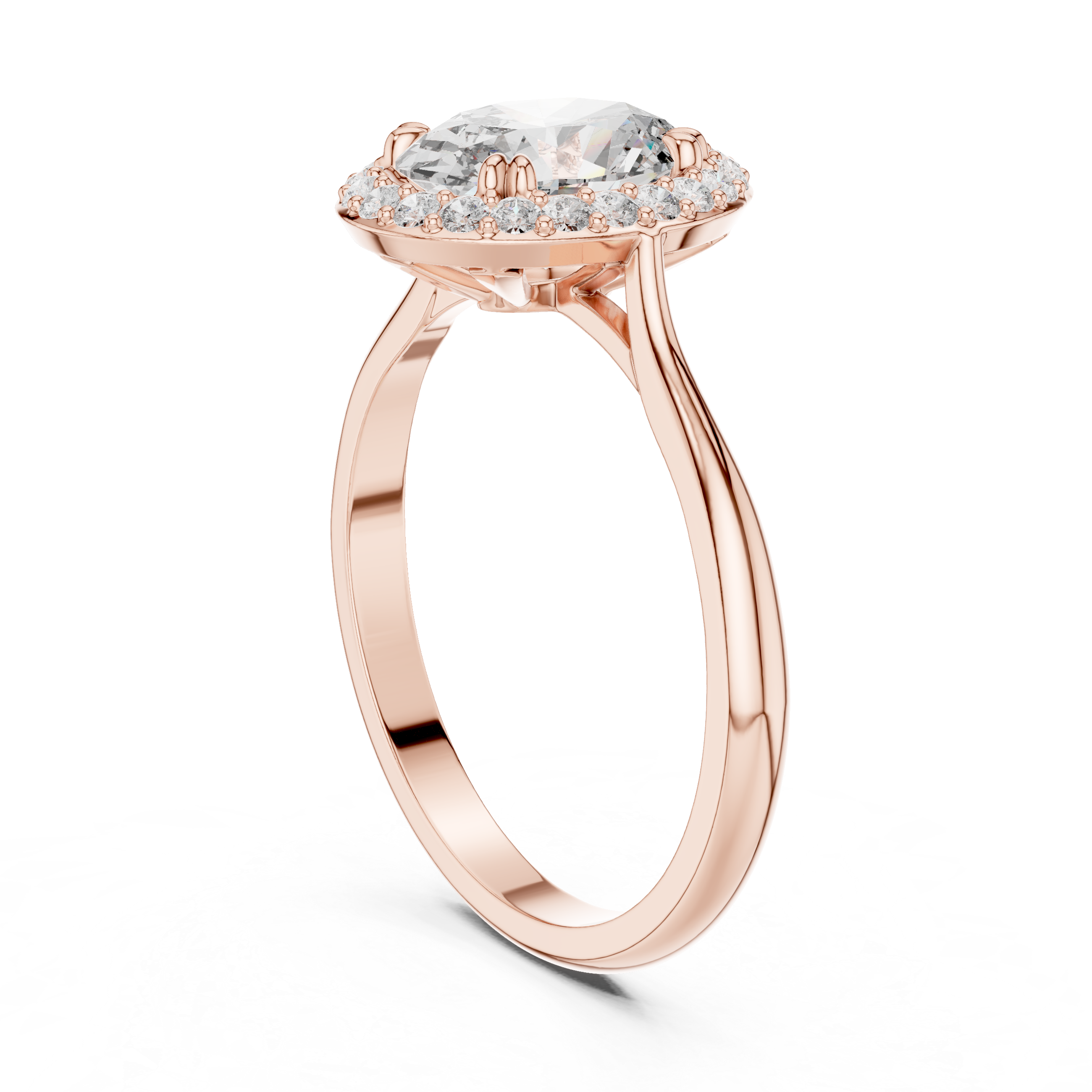 Oval Cut Diamond Halo Engagement Ring with Brilliant Pavé Accents