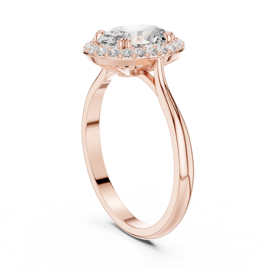 Oval Cut Diamond Halo Engagement Ring with Brilliant Pavé Accents