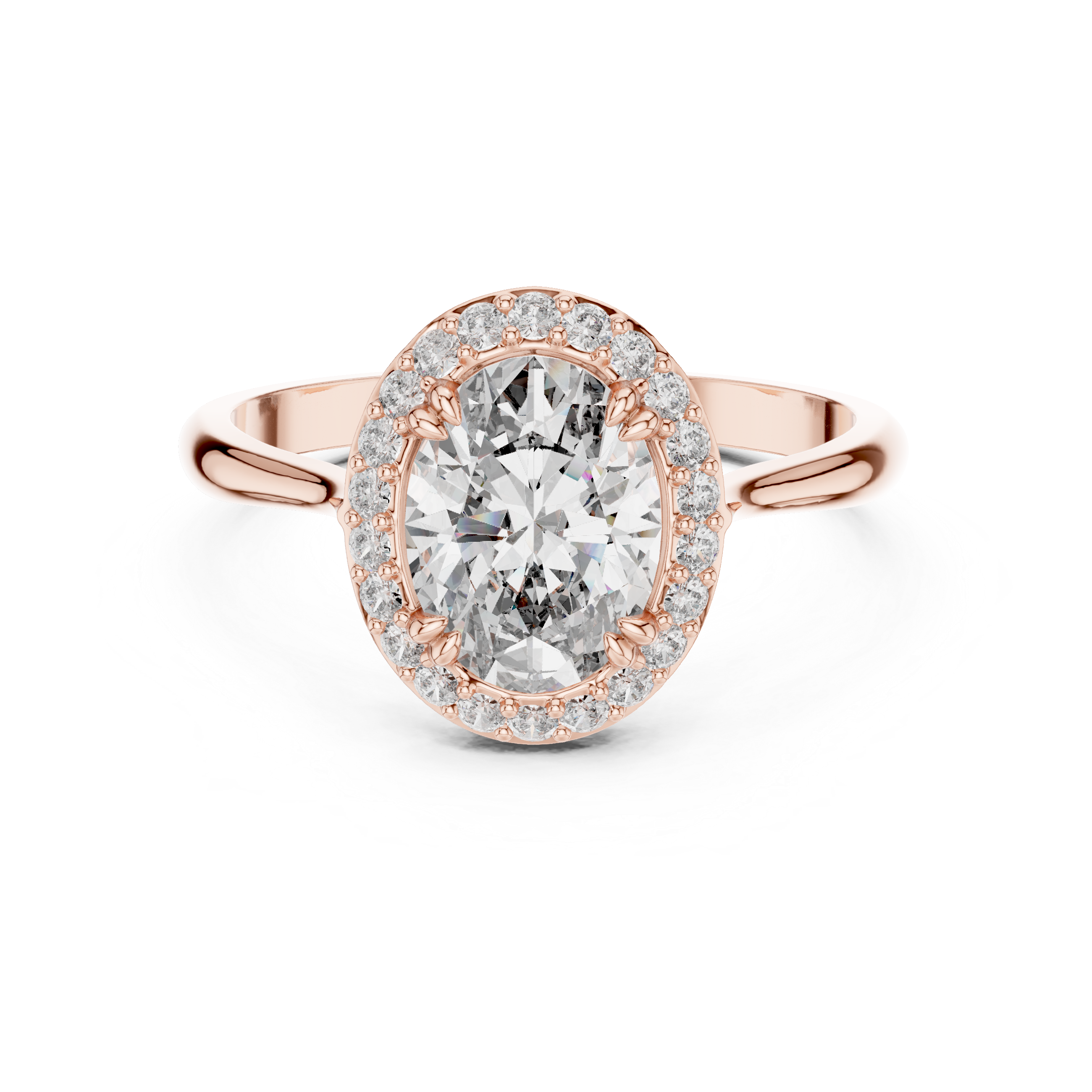 Oval Cut Diamond Halo Engagement Ring with Brilliant Pavé Accents