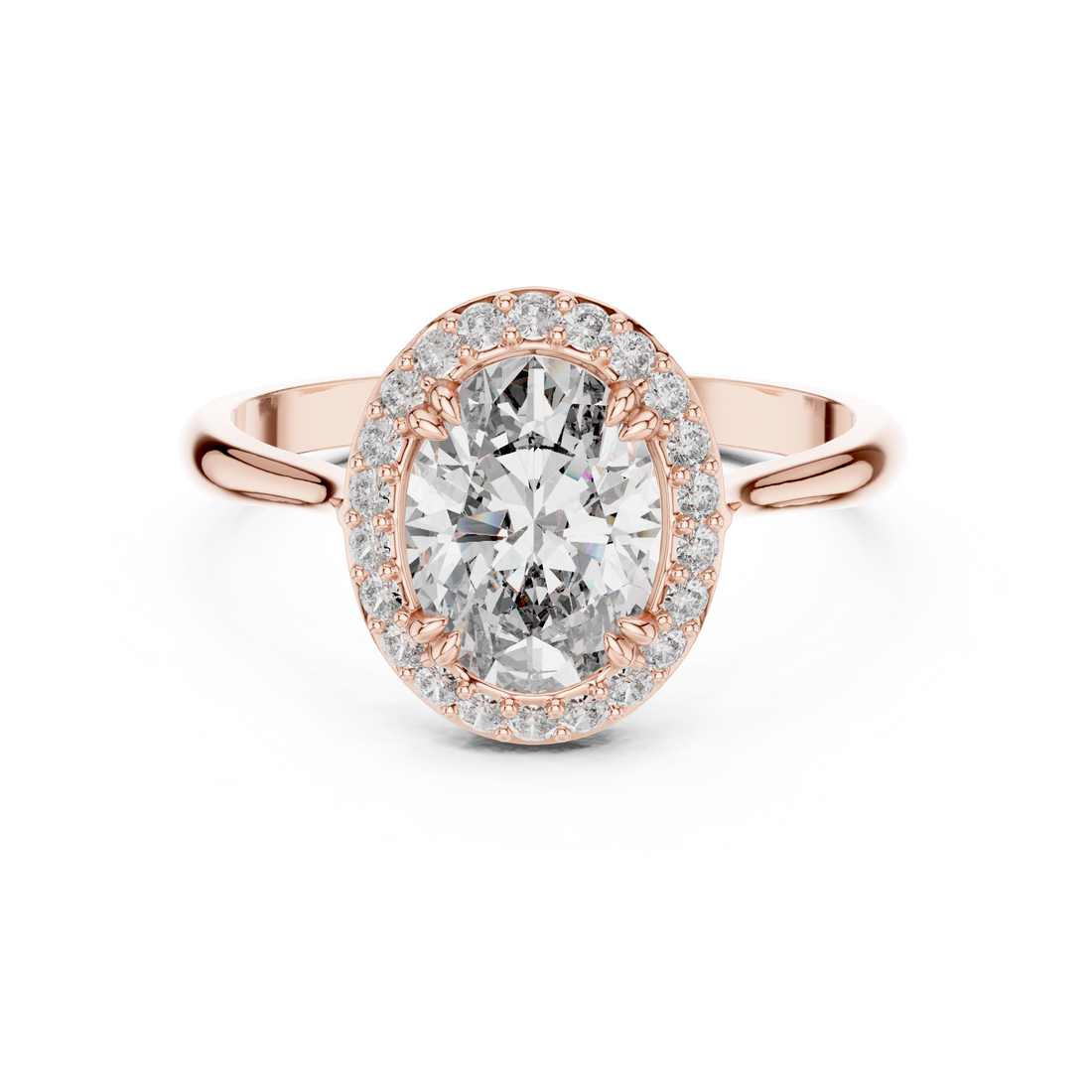 Oval Cut Diamond Halo Engagement Ring with Brilliant Pavé Accents