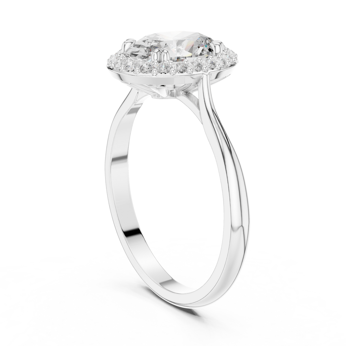 Oval Cut Diamond Halo Engagement Ring with Brilliant Pavé Accents