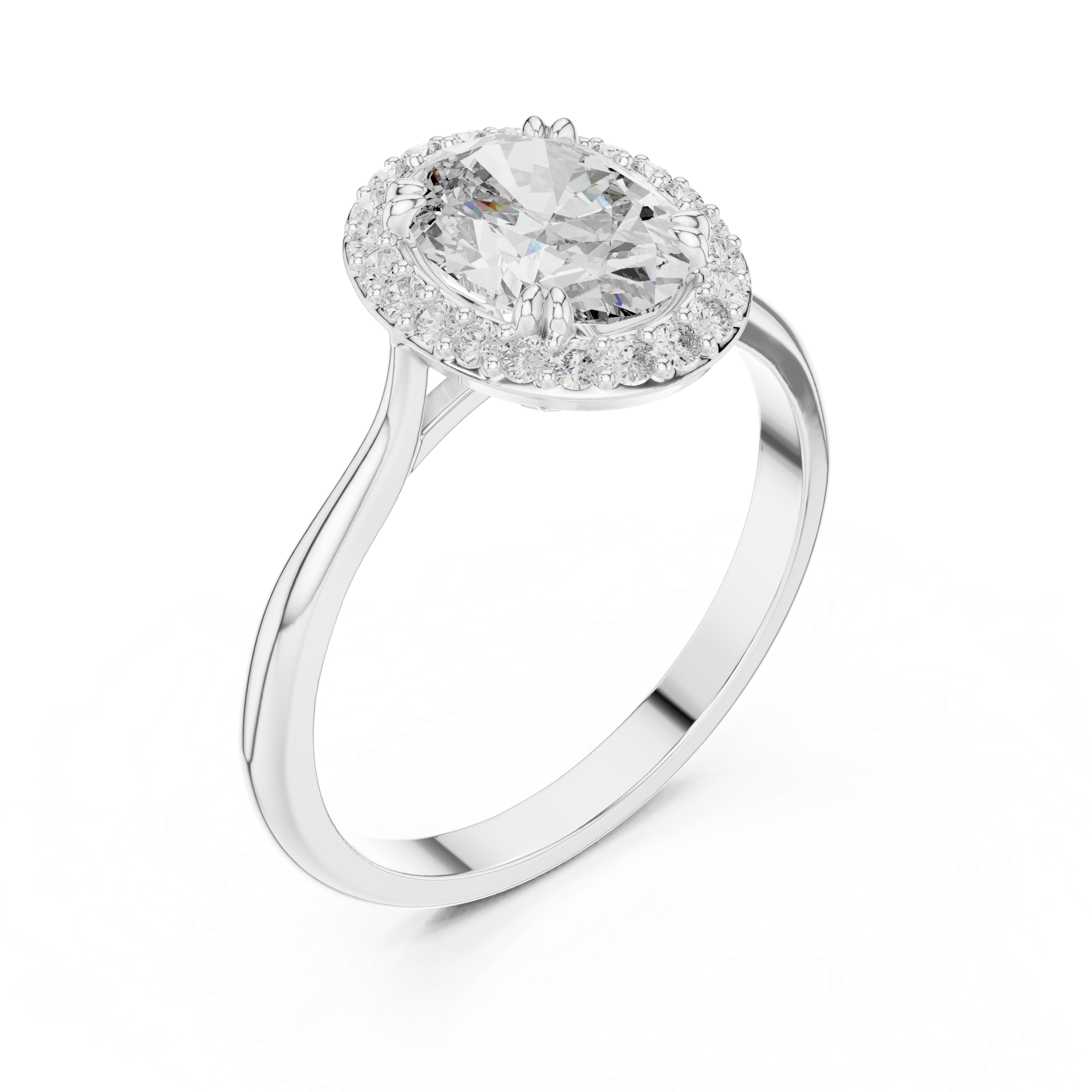 Oval Cut Diamond Halo Engagement Ring with Brilliant Pavé Accents