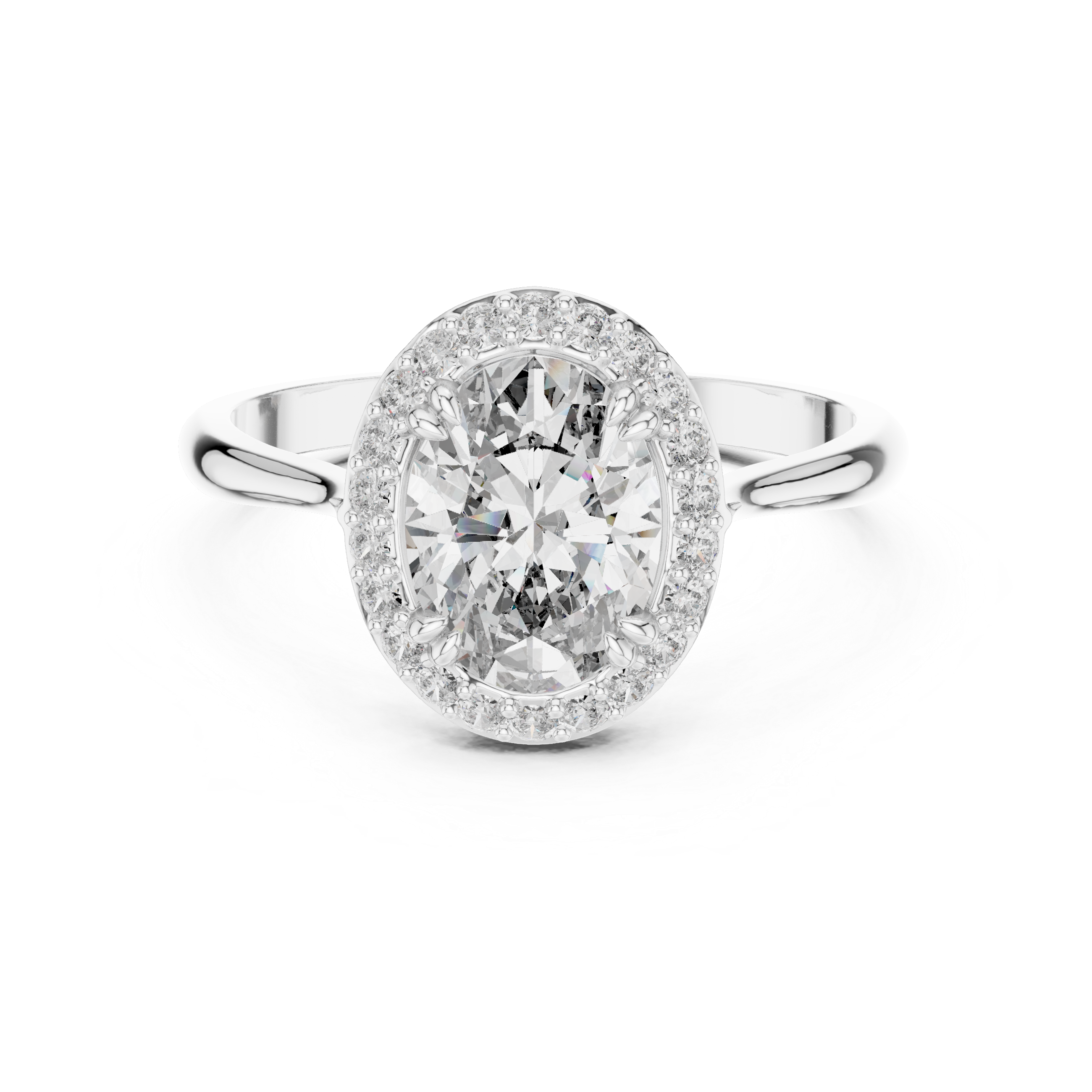 Oval Cut Diamond Halo Engagement Ring with Brilliant Pavé Accents