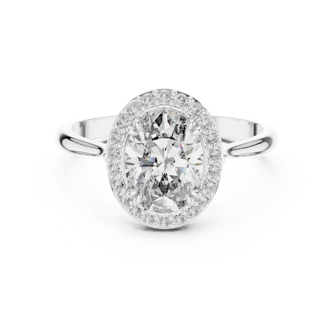 Oval Cut Diamond Halo Engagement Ring with Brilliant Pavé Accents