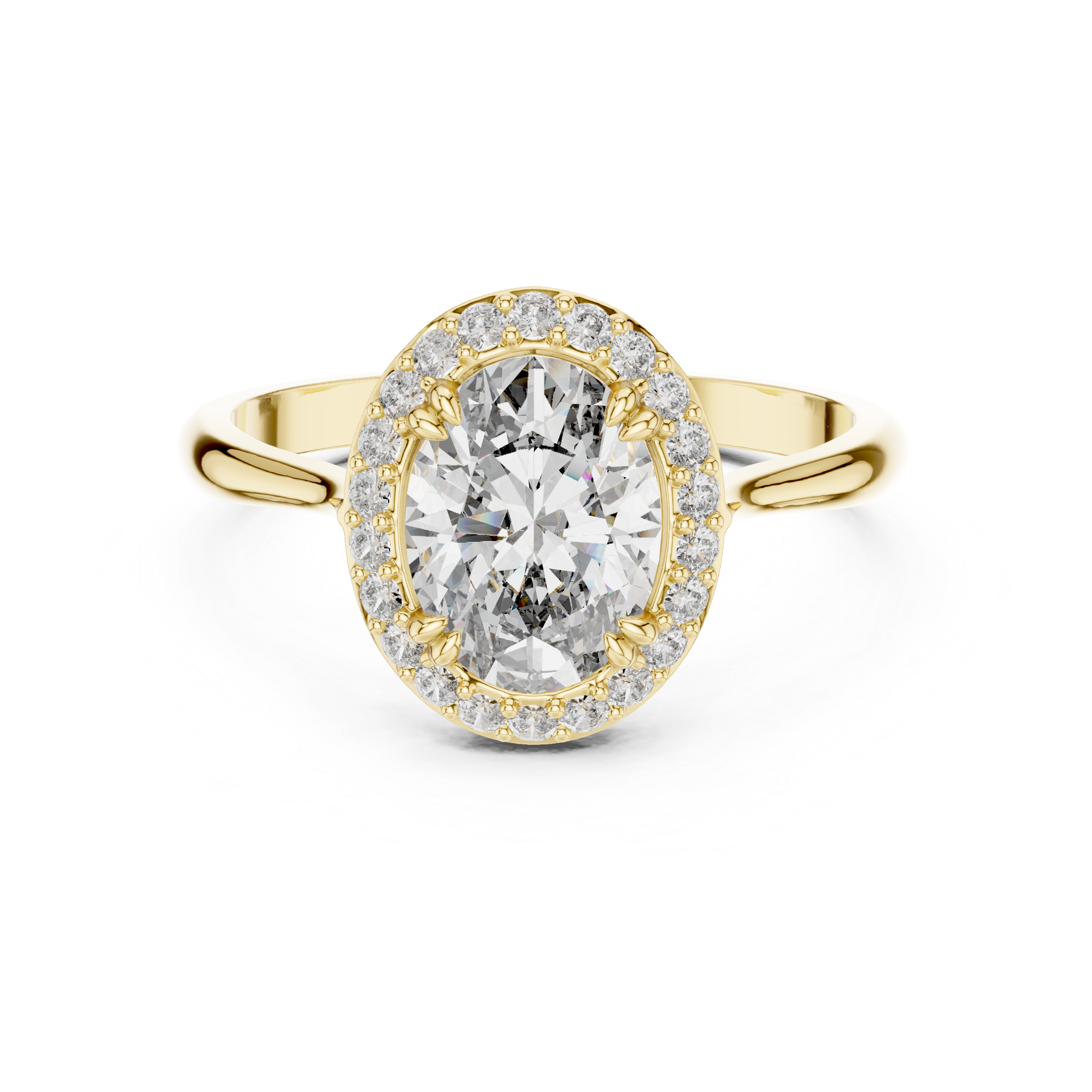 Oval Cut Diamond Halo Engagement Ring with Brilliant Pavé Accents