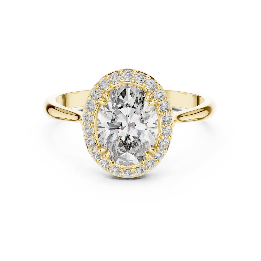 Oval Cut Diamond Halo Engagement Ring with Brilliant Pavé Accents