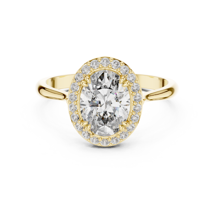 Oval Cut Diamond Halo Engagement Ring with Brilliant Pavé Accents