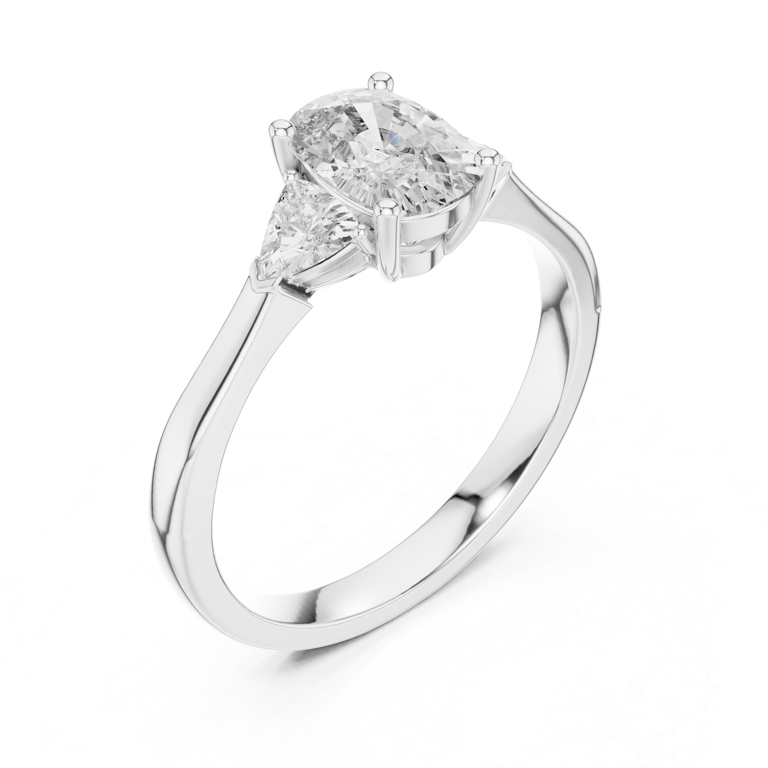 Cushion Cut Diamond Three Stone Ring with Trillion Side Stones
