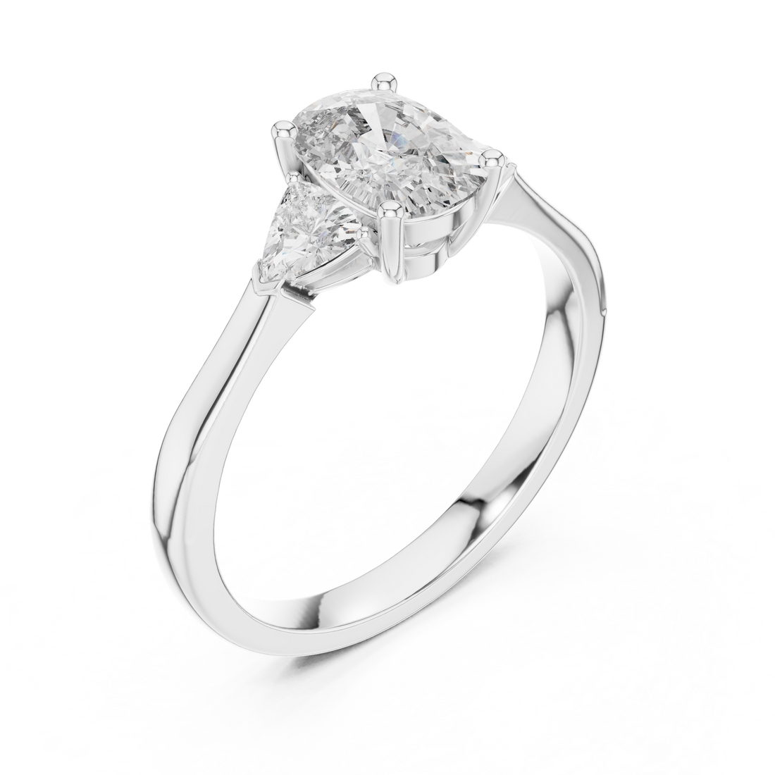 Cushion Cut Diamond Three Stone Ring with Trillion Side Stones