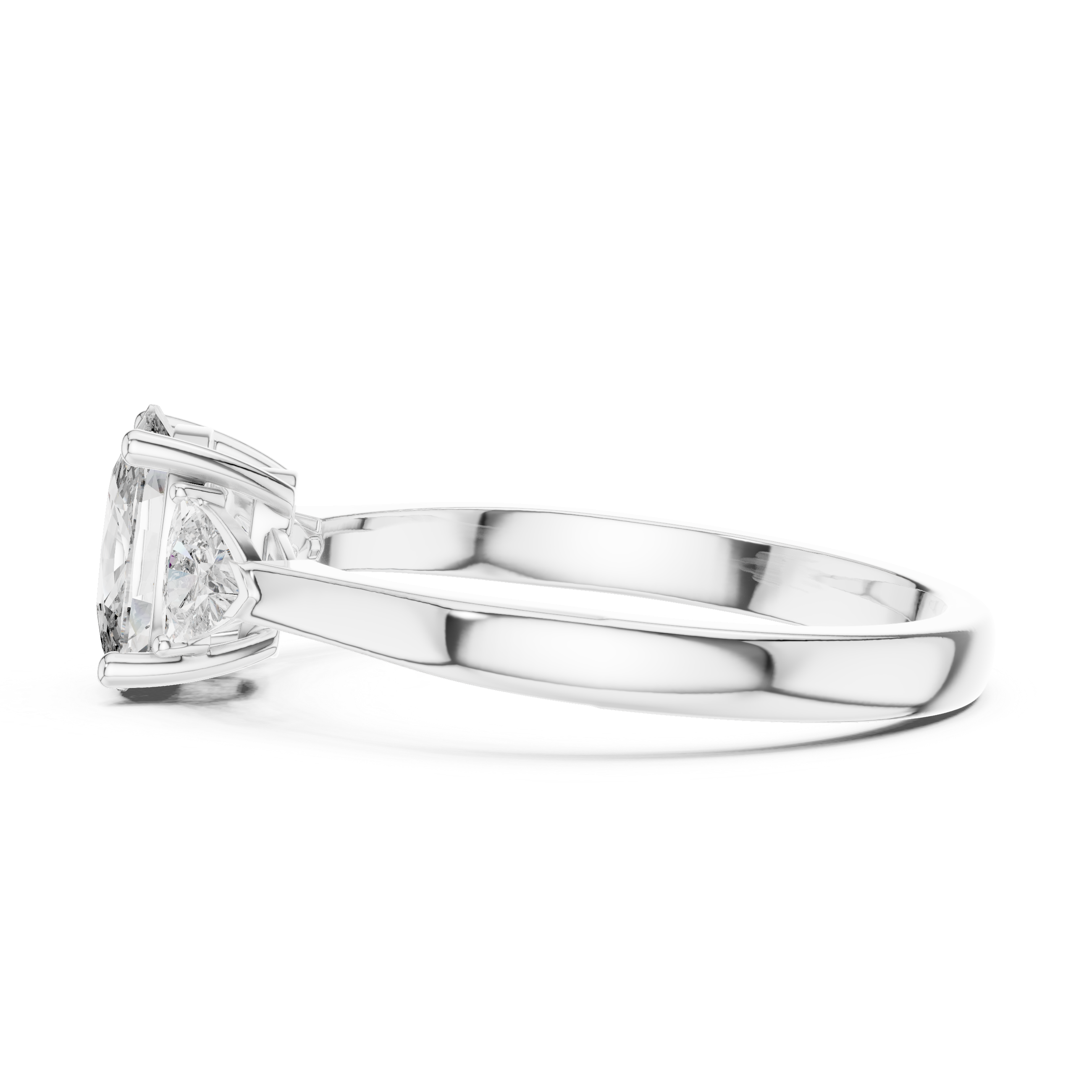 Cushion Cut Diamond Three Stone Ring with Trillion Side Stones