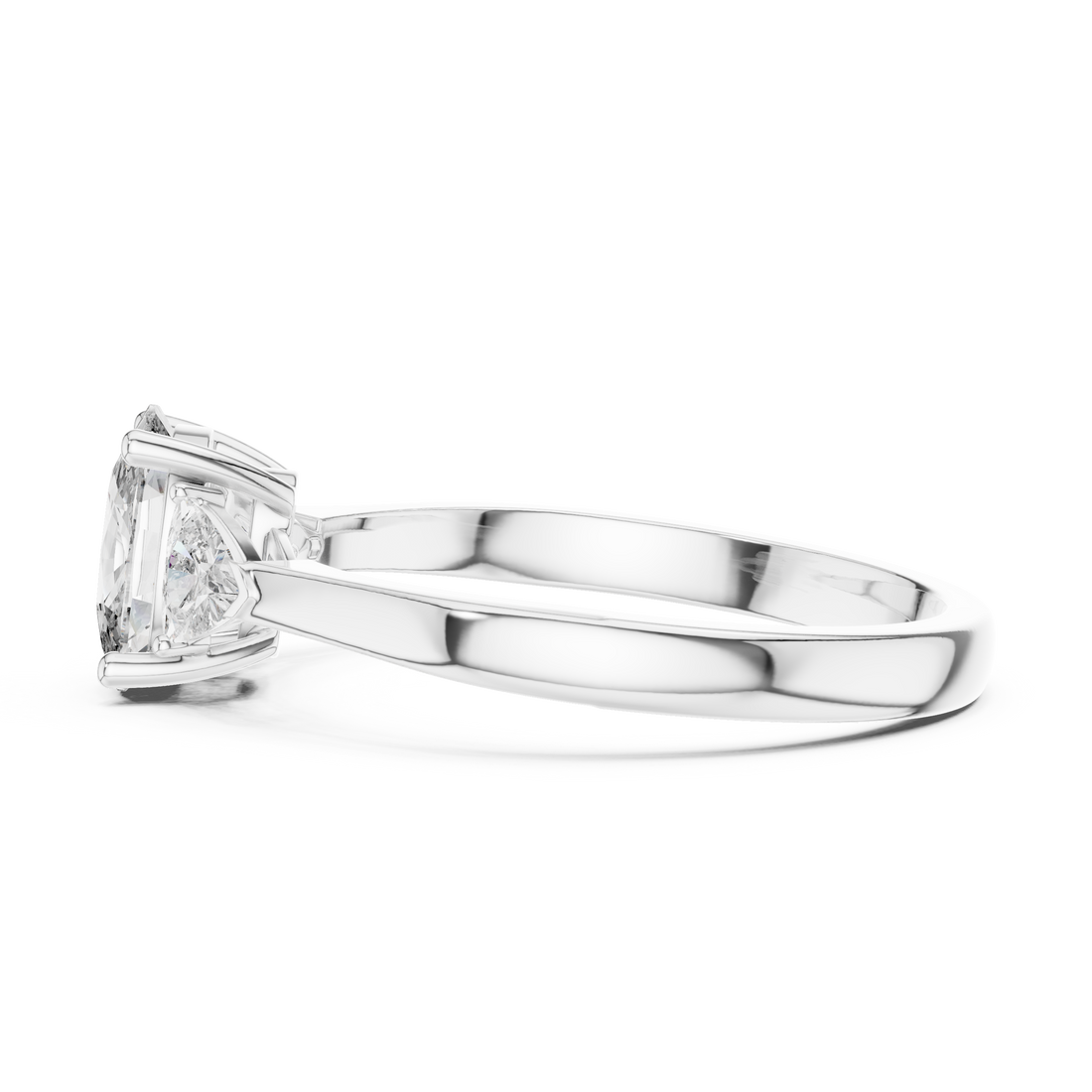 Cushion Cut Diamond Three Stone Ring with Trillion Side Stones