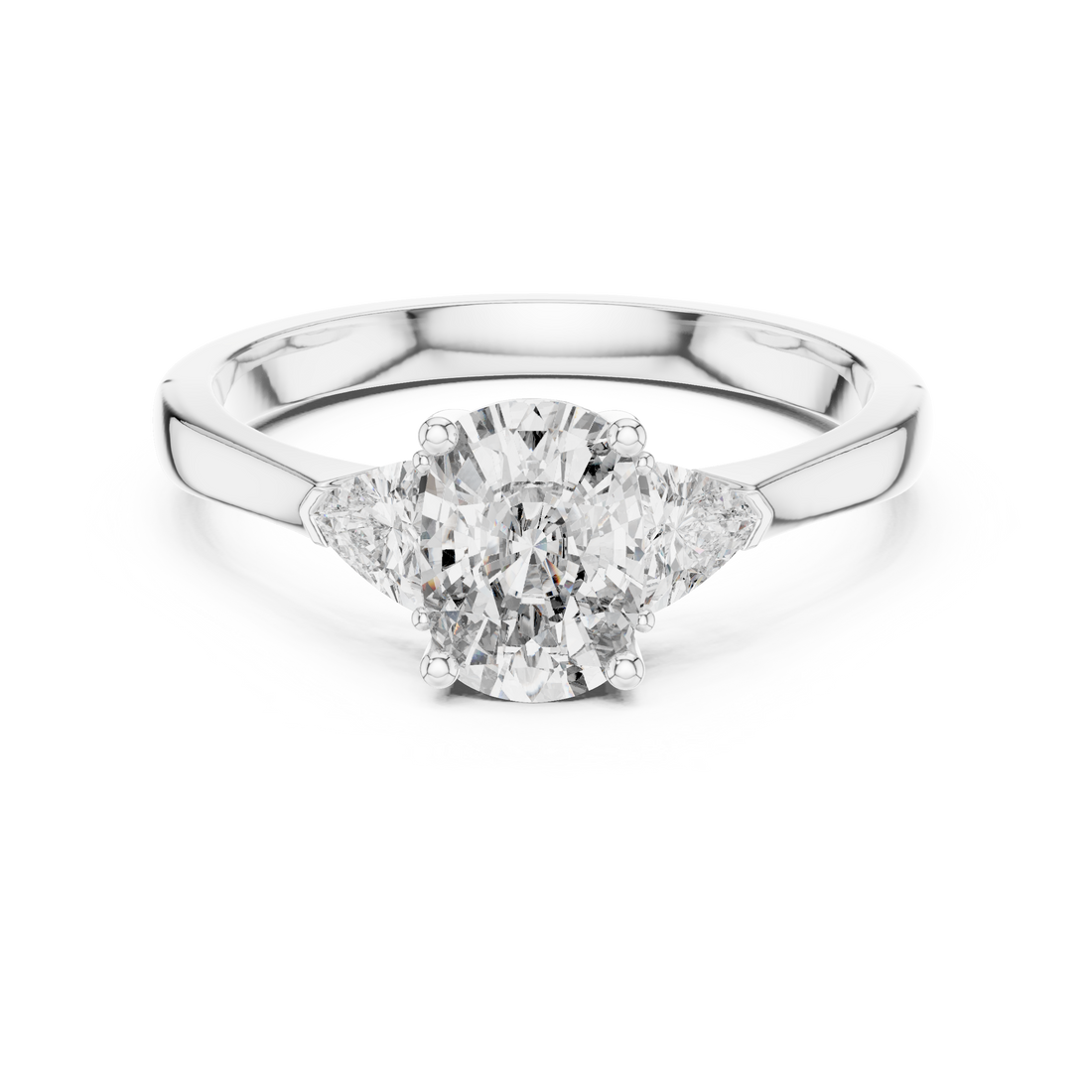 Cushion Cut Diamond Three Stone Ring with Trillion Side Stones