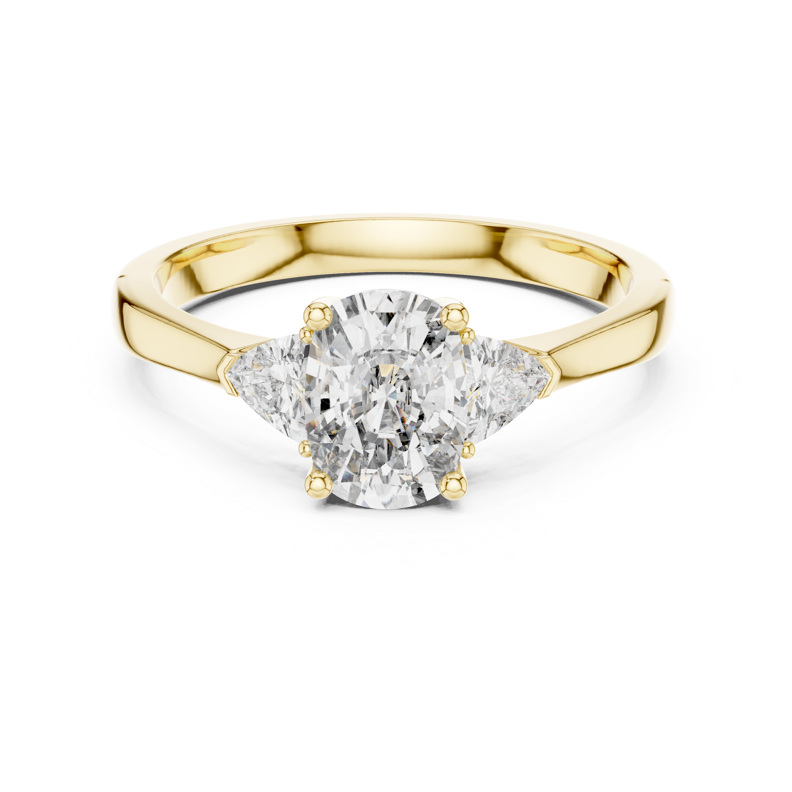 Cushion Cut Diamond Three Stone Ring with Trillion Side Stones